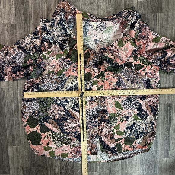 Terra & Sky Women’s Plus 2X Multicolor Floral Button Up Blouse - Picture 2 of 4